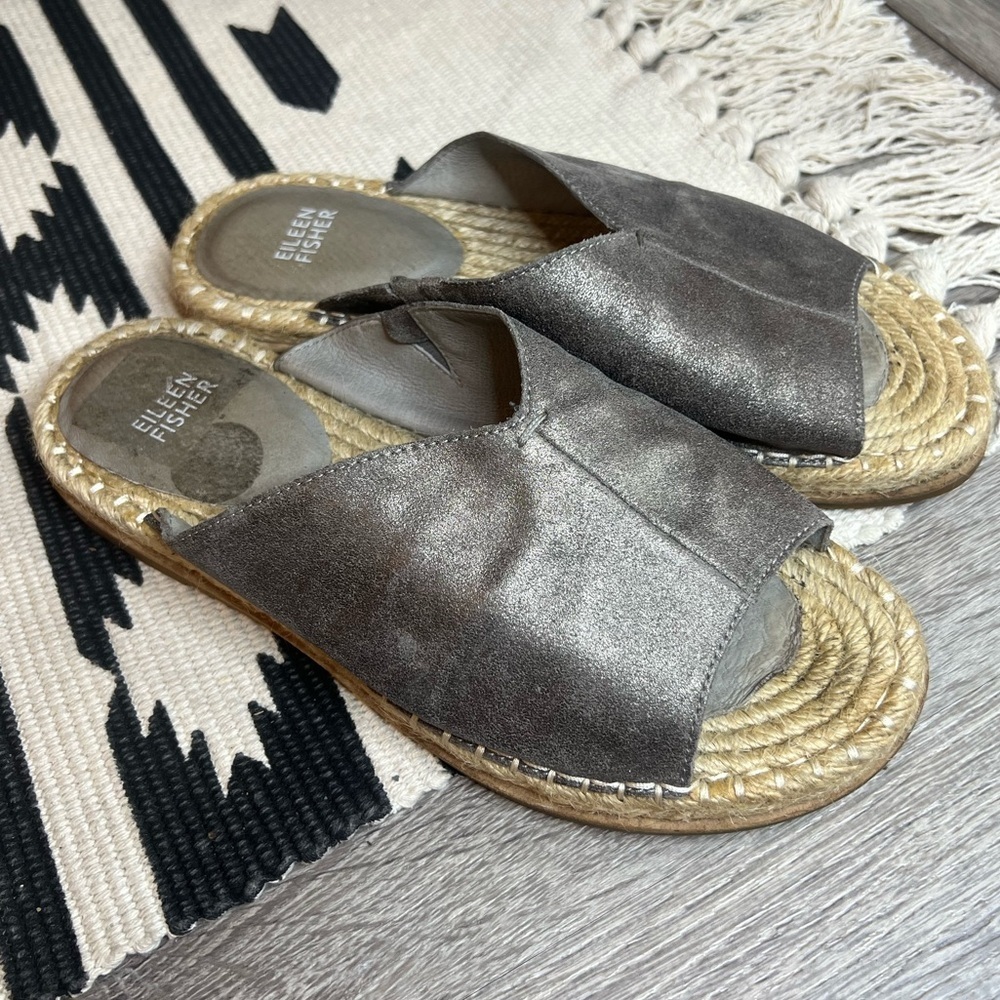 Eileen Fisher Milly Metallic Suede Espadrille Sandal Size 8.5